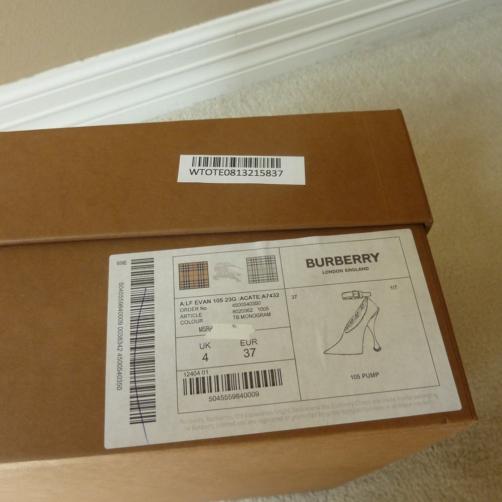 BURBERRY 'Evan' TB Monogram Logo Ankle-Strap Transparent Pumps (Brown) - 7B - Picture 4 of 15